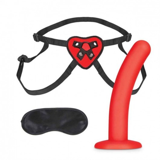 Красный поясной фаллоимитатор Red Heart Strap on Harness   5in Dildo Set - 12,25 см. - Lux Fetish - купить с доставкой в Санкт-Петербурге