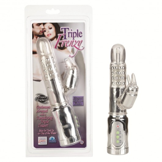 Прозрачный вибратор-ротатор TRIPLE FRENZY с клиторальным стимулятором - 16 см. - California Exotic Novelties