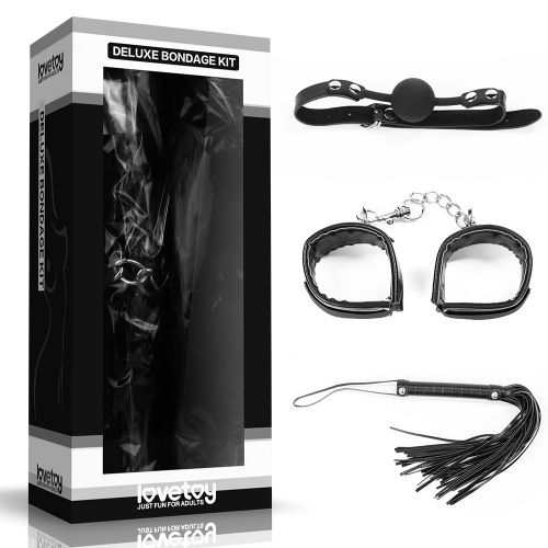 БДСМ-набор Deluxe Bondage Kit: наручники, плеть, кляп-шар - Lovetoy - купить с доставкой в Санкт-Петербурге