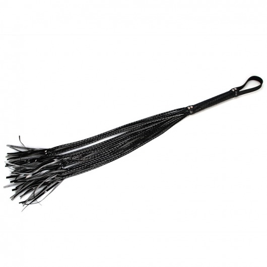 Чёрная плеть с лаковыми хвостиками - 79 см. - Lux Fetish - купить с доставкой в Санкт-Петербурге