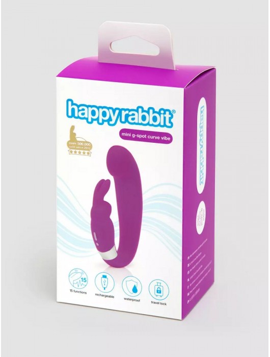 Лиловый вибратор Mini G-Spot Curve Vibe с клиторальным зайчиком - Happy Rabbit