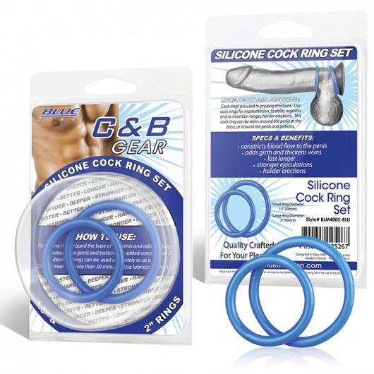 Набор из двух голубых силиконовых колец разного диаметра SILICONE COCK RING SET - BlueLine - в Санкт-Петербурге купить с доставкой