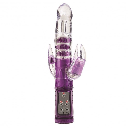Фиолетовый тройной хай-тек вибратор GLITTER GLAM - 25 см. - California Exotic Novelties