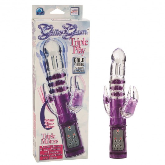 Фиолетовый тройной хай-тек вибратор GLITTER GLAM - 25 см. - California Exotic Novelties