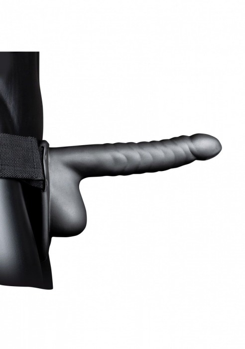 Серый страпон-фаллопротез с ребрами и мошонкой - 21,9 см. - Shots Media BV - купить с доставкой в Санкт-Петербурге