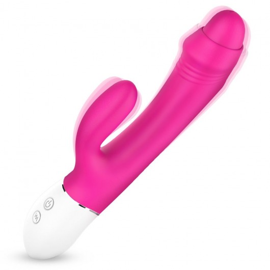 Розовый вибратор-кролик с имитацией крайней плоти - 22 см. - S-HANDE