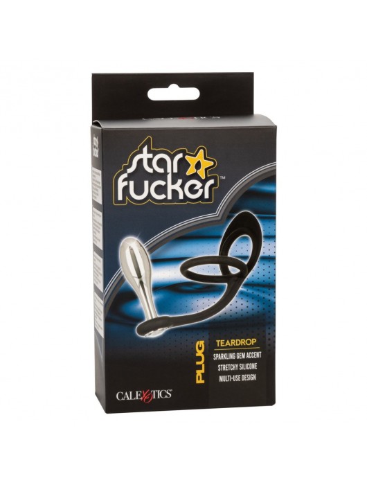 Серебристая анальная пробка Teardrop Plug с силиконовыми кольцами для пениса и мошонки - California Exotic Novelties