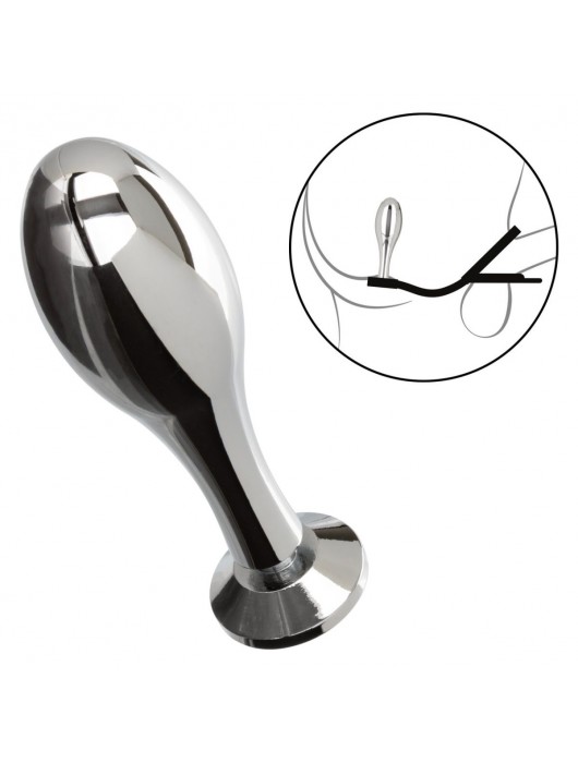 Серебристая анальная пробка Teardrop Plug с силиконовыми кольцами для пениса и мошонки - California Exotic Novelties