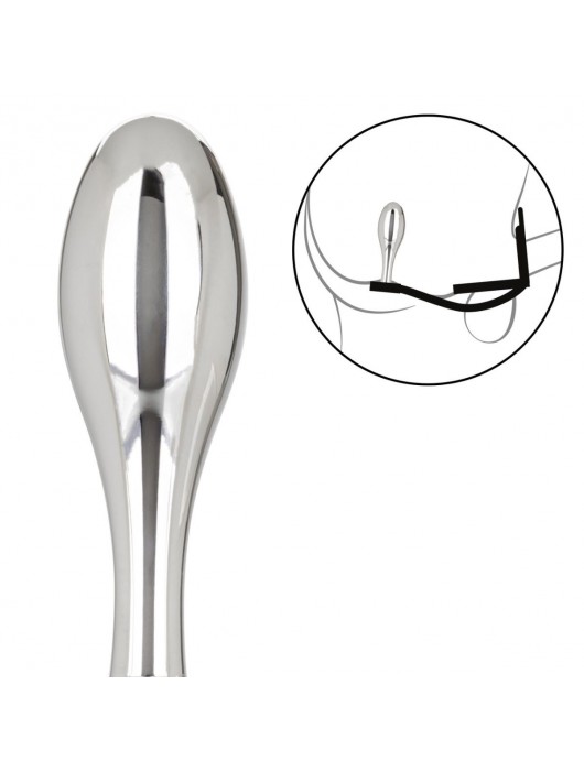 Серебристая анальная пробка Teardrop Plug с силиконовыми кольцами для пениса и мошонки - California Exotic Novelties