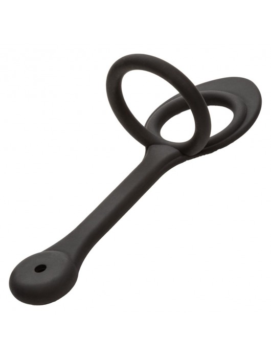 Серебристая анальная пробка Teardrop Plug с силиконовыми кольцами для пениса и мошонки - California Exotic Novelties