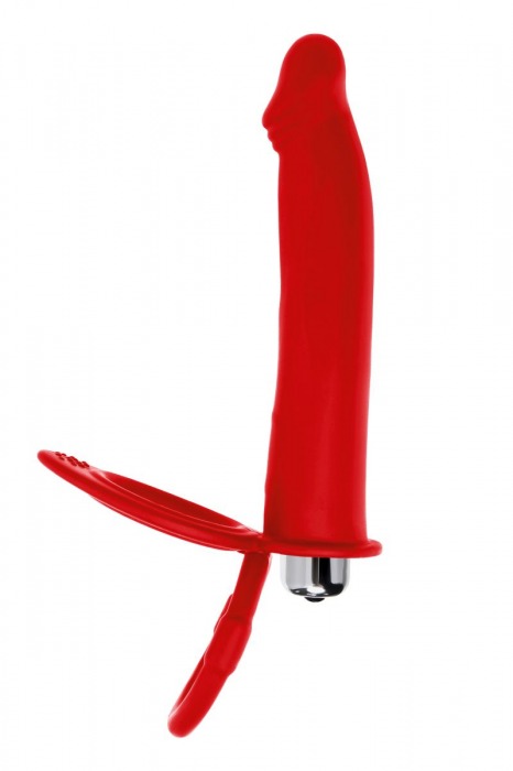 Красная насадка на пенис для двойного проникновения - 19 см. - ToyFa - купить с доставкой в Санкт-Петербурге