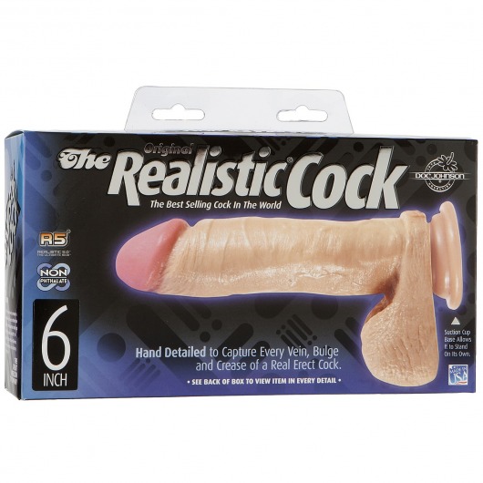 Фаллоимитатор на присоске The Realistic Cock 6” with Removable Vac-U-Lock Suction Cup - 17,3 см. - Doc Johnson