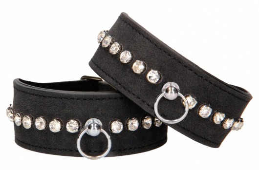 Черные наручники Diamond Studded Wrist Cuffs - Shots Media BV - купить с доставкой в Санкт-Петербурге