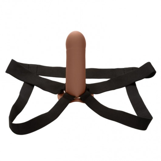 Коричневый фаллопротез из силикона Extension with Harness - 15,75 см. - California Exotic Novelties - купить с доставкой в Санкт-Петербурге