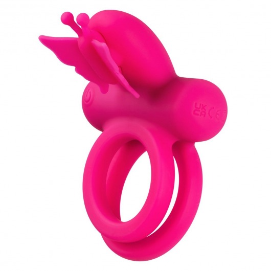 Розовое эрекционное виброкольцо Silicone Rechargeable Dual Butterfly Ring - California Exotic Novelties - в Санкт-Петербурге купить с доставкой