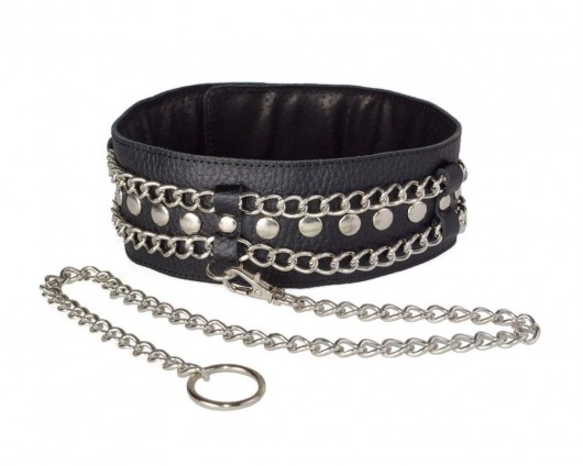 Чёрный ошейник с цепочками и поводком - Sitabella - купить с доставкой в Санкт-Петербурге