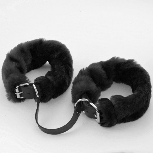 Черные кожаные оковы со съемной опушкой - Sitabella - купить с доставкой в Санкт-Петербурге