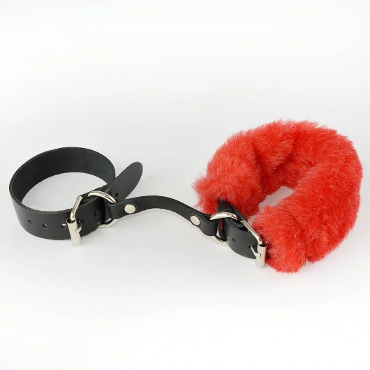 Черные кожаные наручники со съемной красной опушкой - Sitabella - купить с доставкой в Санкт-Петербурге