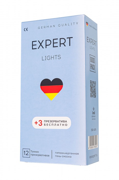 Ультратонкие презервативы EXPERT Lights - 12 шт.(+3 в подарок) - Expert - купить с доставкой в Санкт-Петербурге