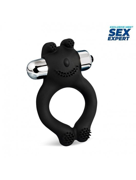 Черное силиконовое эрекционное виброкольцо Sex Expert - Sex Expert - в Санкт-Петербурге купить с доставкой
