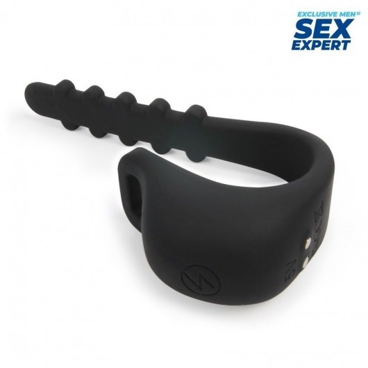 Черное эрекционное кольцо с электростимуляцией Sex Expert - Sex Expert - купить с доставкой в Санкт-Петербурге