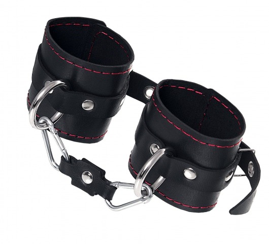 Черные кожаные однослойные наручники с контрастной строчкой - Pecado - купить с доставкой в Санкт-Петербурге