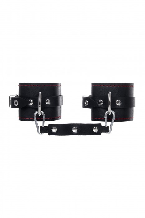 Черные кожаные однослойные оковы с контрастной строчкой - Pecado - купить с доставкой в Санкт-Петербурге