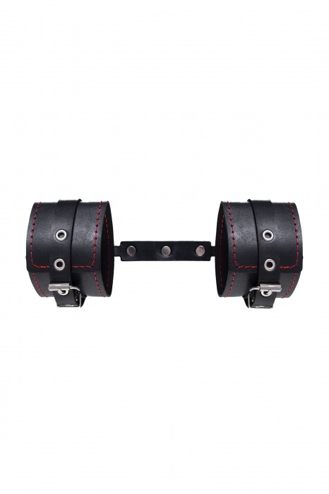 Черные кожаные однослойные оковы с контрастной строчкой - Pecado - купить с доставкой в Санкт-Петербурге