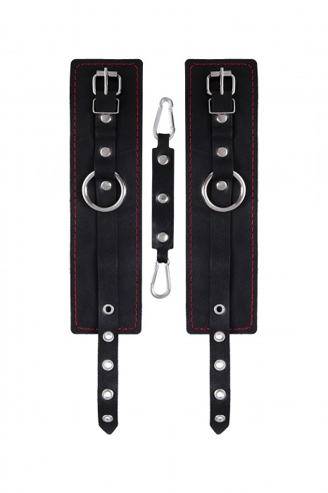 Черные кожаные однослойные оковы с контрастной строчкой - Pecado - купить с доставкой в Санкт-Петербурге