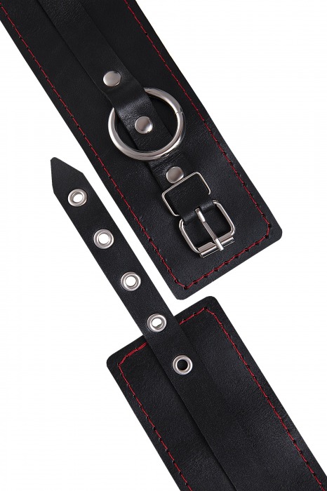 Черные кожаные однослойные оковы с контрастной строчкой - Pecado - купить с доставкой в Санкт-Петербурге