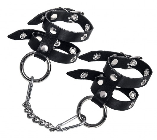 Черные однослойные кожаные наручники из двух ремешков - Pecado - купить с доставкой в Санкт-Петербурге