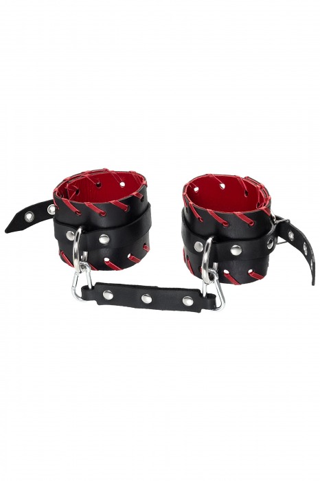 Черно-красные оковы из натуральной кожи - Pecado - купить с доставкой в Санкт-Петербурге