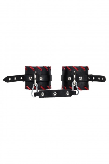 Черно-красные оковы из натуральной кожи - Pecado - купить с доставкой в Санкт-Петербурге
