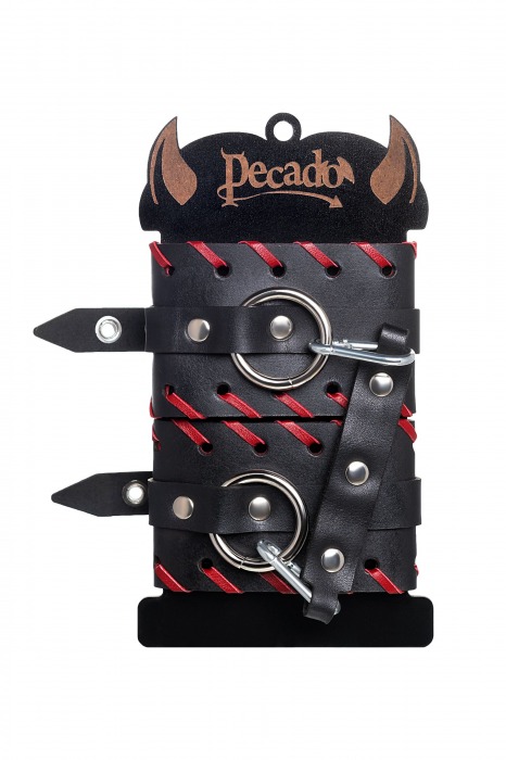 Черно-красные оковы из натуральной кожи - Pecado - купить с доставкой в Санкт-Петербурге