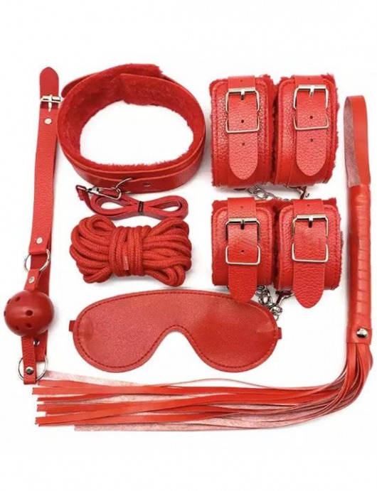Большой БДСМ-набор из 7 предметов в красном цвете - Eroticon - купить с доставкой в Санкт-Петербурге