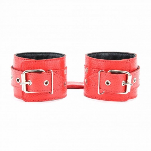 Красные кожаные наручники с клепками - БДСМ Арсенал - купить с доставкой в Санкт-Петербурге