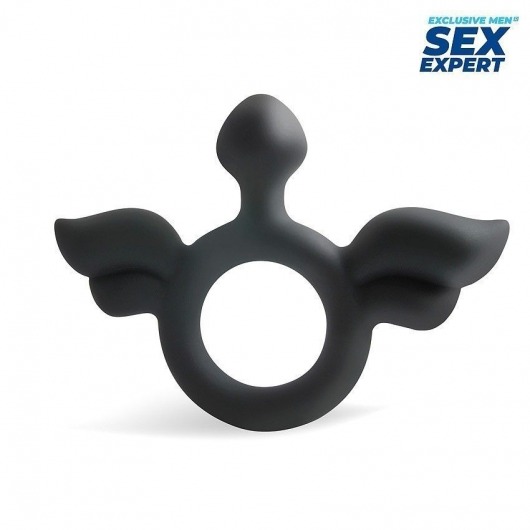 Черное эрекционное кольцо с крылышками - Sex Expert - в Санкт-Петербурге купить с доставкой