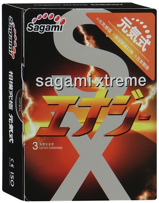 Презервативы Sagami Xtreme ENERGY с ароматом энергетика - 3 шт. - Sagami - купить с доставкой в Санкт-Петербурге