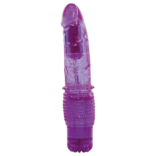 Фиолетовый вибратор с блёстками VIBRATOR JAMMY JELLY HAPPY GLITTER - 21 см. - Toyz4lovers