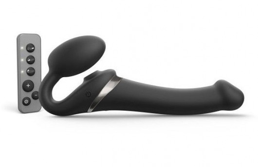 Черный безремневой страпон Multi Orgasm Size M с клиторальной стимуляцией - Strap-on-me - купить с доставкой в Санкт-Петербурге