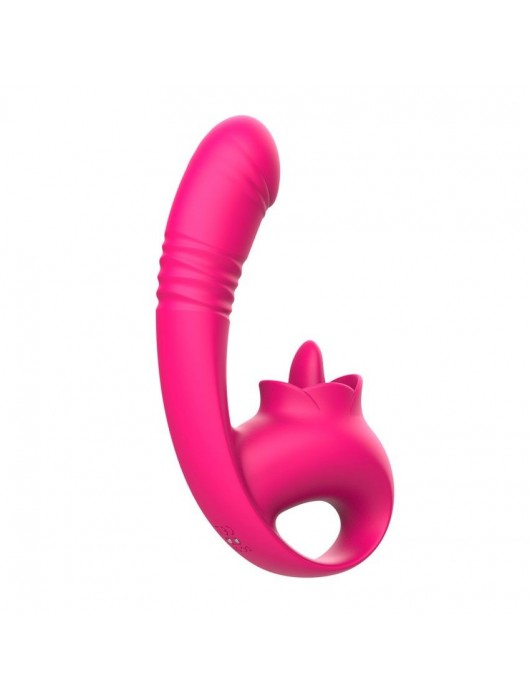 Розовый изогнутый вибратор с фрикциями - 19,7 см. - I-MOON