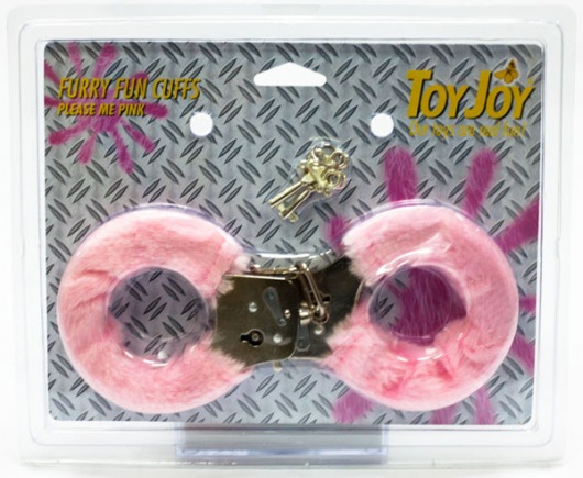 Розовые меховые наручники с ключами - Toy Joy - купить с доставкой в Санкт-Петербурге