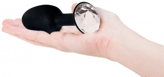 Чёрная силиконовая анальная пробка с кристаллом в основании - 8,5 см. - Seven Creations - купить с доставкой в Санкт-Петербурге