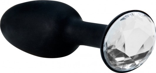 Чёрная силиконовая анальная пробка с кристаллом в основании - 8,5 см. - Seven Creations - купить с доставкой в Санкт-Петербурге