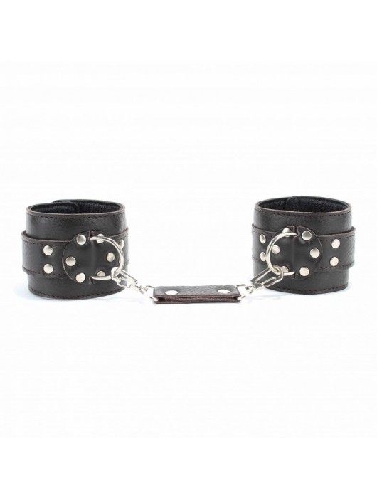 Коричневые оковы из мягкой кожи на металлической цепочке - БДСМ Арсенал - купить с доставкой в Санкт-Петербурге