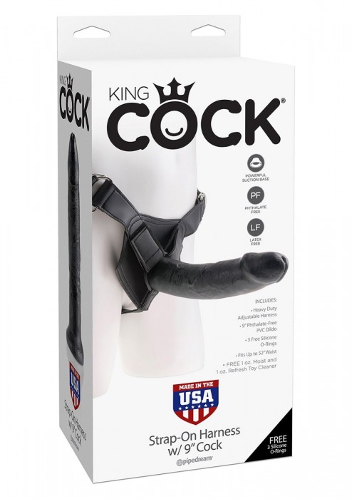 Страпон Harness со съемной чёрной насадкой King Cock 9 - 23 см. - Pipedream - купить с доставкой в Санкт-Петербурге