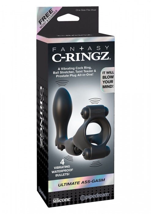 Чёрное эрекционное кольцо с анальным фаллоимитатором и 4 вибростимуляторами - Pipedream - в Санкт-Петербурге купить с доставкой