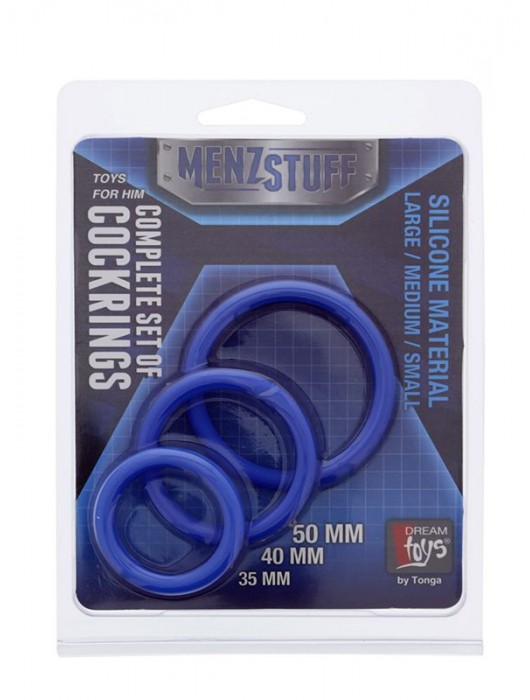 Набор из 3 синих эрекционных колец MENZSTUFF COMPLETE SET OF COCKRINGS - Dream Toys - в Санкт-Петербурге купить с доставкой