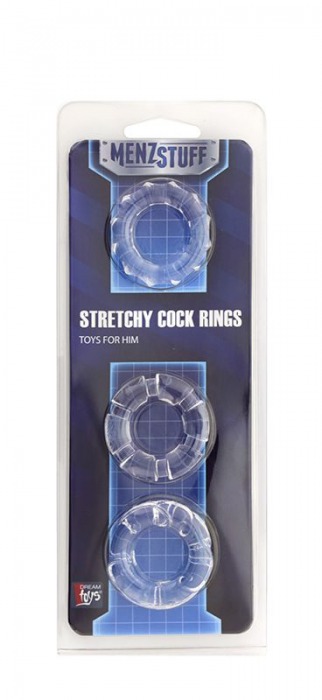 Набор из 3 прозрачных эрекционных колец MENZSTUFF STRETCHY COCK RINGS - Dream Toys - в Санкт-Петербурге купить с доставкой