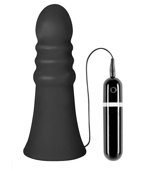 Большой чёрный анальный вибратор MENZSTUFF VIBRATING BUTTCRASHER RIBBED - 20 см. - Dream Toys